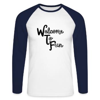 WTF - Welcome To Fun - Unisex Long Sleeve Baseball T-Shirt - white/navy - Front - Nik (191cm)