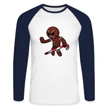 Evil Gingerbread Man Ready For Battle - Unisex Long Sleeve Baseball T-Shirt - white/navy - Front - Nik (191cm)