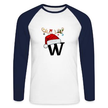 Brief W Weihnachtsmütze - Unisex Baseballshirt langarm - Weiß/Navy - Vorne - Nik (191cm)