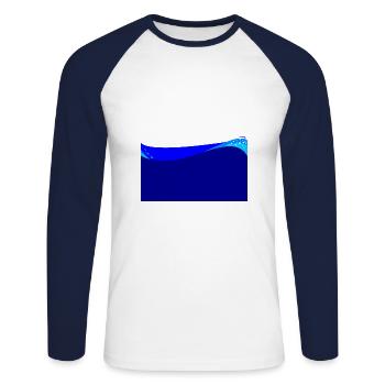Fond vague bleu foncé - T-shirt baseball manches longues Homme - blanc/marine - Devant - Nik (191cm)