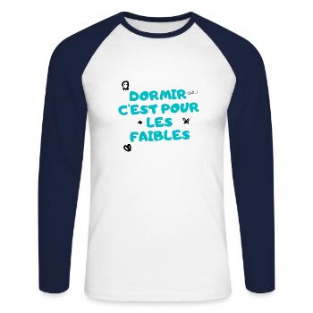 dormir c'est pour les faibles - T-shirt baseball manches longues Homme - blanc/marine - Devant - Nik (191cm)