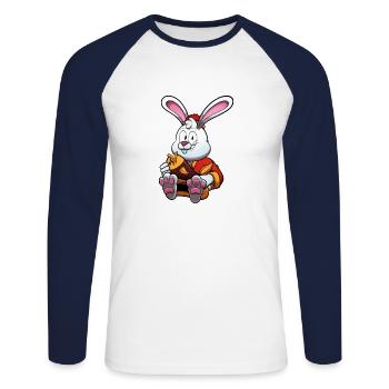 Cute Rabbit Holding Golden Fish - Unisex Long Sleeve Baseball T-Shirt - white/navy - Front - Nik (191cm)