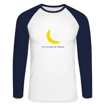 Ceci n'est pas une banane - humour - T-shirt baseball manches longues Homme - blanc/marine - Devant - Nik (191cm)