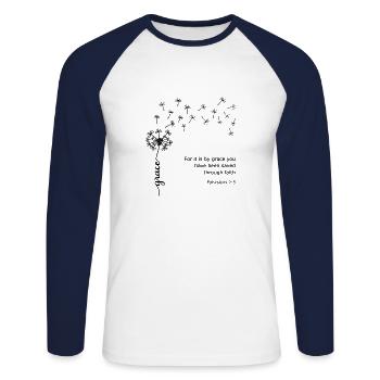 Grace Dandelion Christian design Ephesians 2:8 - Unisex Long Sleeve Baseball T-Shirt - white/navy - Front - Nik (191cm)