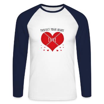 Protégez votre cœur - T-shirt baseball manches longues Homme - blanc/marine - Devant - Nik (191cm)