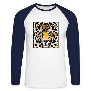 Chat guépard léopard - T-shirt baseball manches longues Homme - blanc/marine - Devant - Nik (191cm)