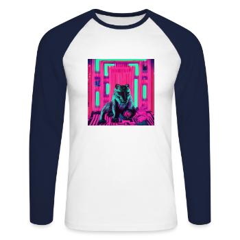 Wolf neon - Unisex Baseballshirt langarm - Weiß/Navy - Vorne - Nik (191cm)