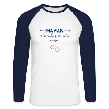 maman j'ai vu les grocodiles au zoo humour enfant - T-shirt baseball manches longues Homme - blanc/marine - Devant - Nik (191cm)