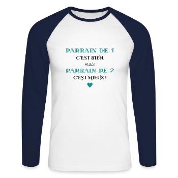 parrain de 1 c'est bien mais de 2 c'est mieux - T-shirt baseball manches longues Homme - blanc/marine - Devant - Nik (191cm)