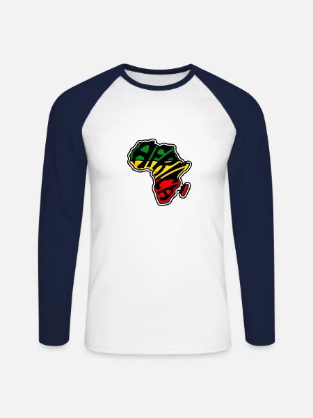 Afrika Kort Grøn Gul Rød Kontinent Lande Dyr - Langærmet herre-baseballshirt - hvid/marineblå