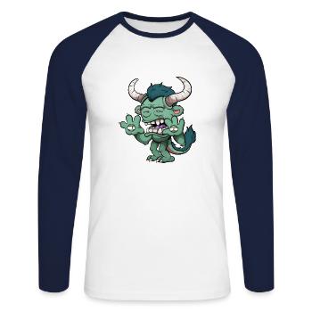 Monstre vert - T-shirt baseball manches longues Homme - blanc/marine - Devant - Nik (191cm)