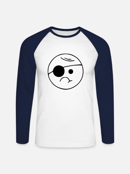 Emoji sketch eye patch black - Unisex Long Sleeve Baseball T-Shirt - white/navy