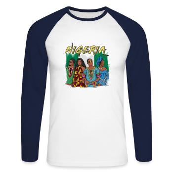 Nigéria Nigérian Afrique Flag Fierté I Cadeau - T-shirt baseball manches longues Homme - blanc/marine - Devant - Nik (191cm)