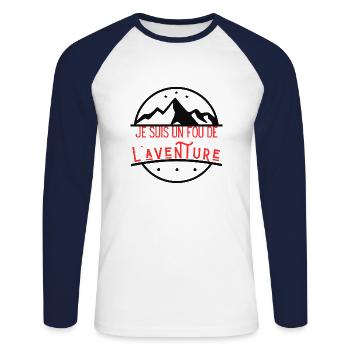 Je suis un fou de l'aventure - T-shirt baseball manches longues Homme - blanc/marine - Devant - Nik (191cm)