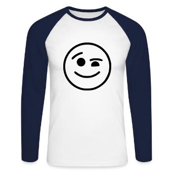 Emoji Skizze zwinkern schwarz - Unisex Baseballshirt langarm - Weiß/Navy - Vorne - Nik (191cm)