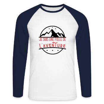 Je suis une folle de l'aventure - T-shirt baseball manches longues Homme - blanc/marine - Devant - Nik (191cm)