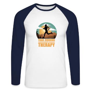 Trail Runner Running Jogging Jogger I Gift - T-shirt baseball manches longues Homme - blanc/marine - Devant - Nik (191cm)
