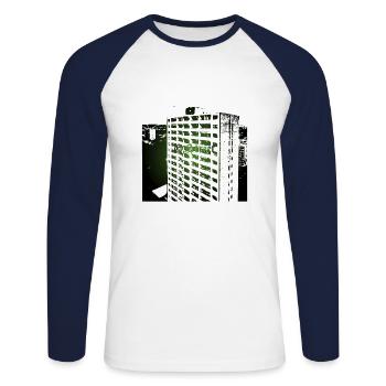 Rue G - T-shirt baseball manches longues Homme - blanc/marine - Devant - Nik (191cm)