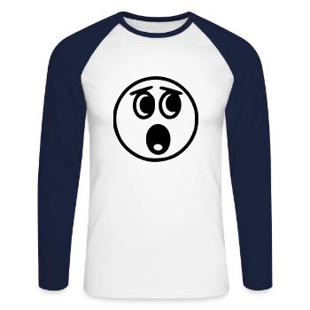Emoji sketch effrayé noir - T-shirt baseball manches longues Homme - blanc/marine - Devant - Nik (191cm)