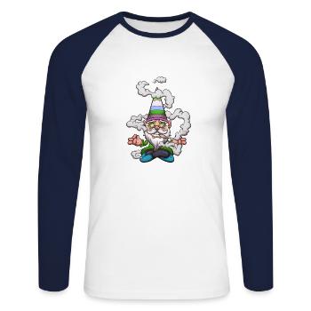 Lustiger Zwerg, der einen Joint raucht - Unisex Baseballshirt langarm - Weiß/Navy - Vorne - Nik (191cm)