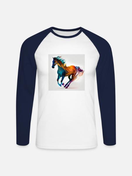 Fiery horse n°13 - Unisex Long Sleeve Baseball T-Shirt - white/navy