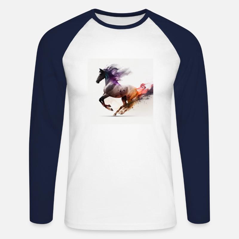 Feuriges Pferd Nr. 11 - Unisex Baseballshirt langarm - Weiß/Navy