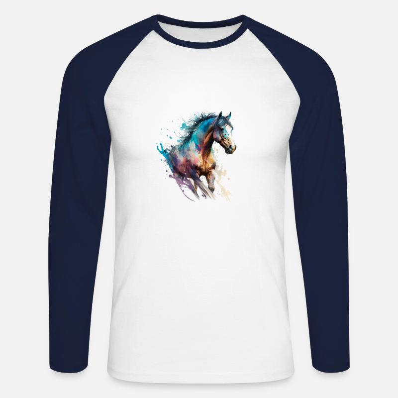 Feuriges Pferd Nr. 5 - Unisex Baseballshirt langarm - Weiß/Navy