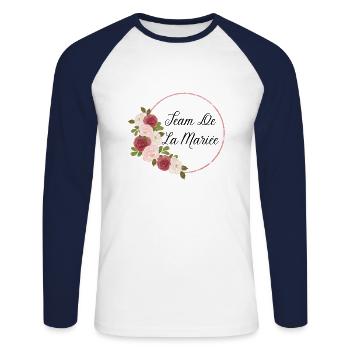 Team de la mariée floral - T-shirt baseball manches longues Homme - blanc/marine - Devant - Nik (191cm)