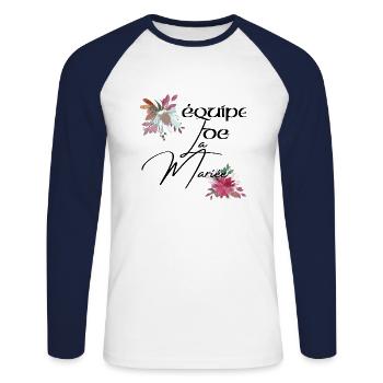 Équipe de la mariée floral - T-shirt baseball manches longues Homme - blanc/marine - Devant - Nik (191cm)