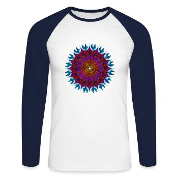 Mandala Rot-Türkis - Unisex Baseballshirt langarm - Weiß/Navy - Vorne - Nik (191cm)