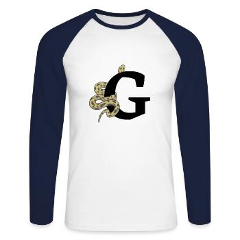 Buchstabe g Schlange - Unisex Baseballshirt langarm - Weiß/Navy - Vorne - Nik (191cm)