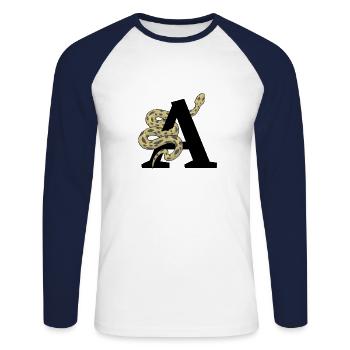 Lettre a serpent - T-shirt baseball manches longues Homme - blanc/marine - Devant - Nik (191cm)