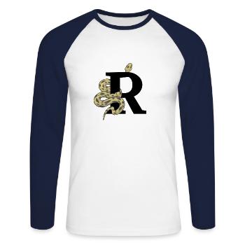 Lettre r serpent - T-shirt baseball manches longues Homme - blanc/marine - Devant - Nik (191cm)