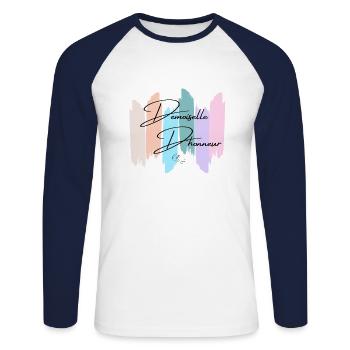 Demoiselle d'honneur arc en ciel pastel - T-shirt baseball manches longues Homme - blanc/marine - Devant - Nik (191cm)