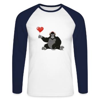 Gorilla with heart - Unisex Long Sleeve Baseball T-Shirt - white/navy - Front - Nik (191cm)