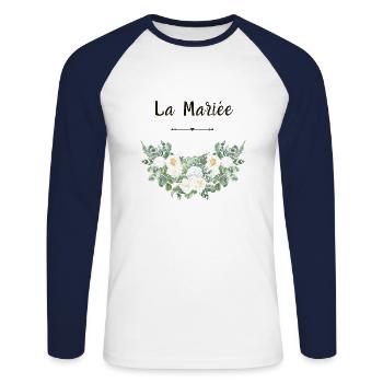 La mariée floral - T-shirt baseball manches longues Homme - blanc/marine - Devant - Nik (191cm)