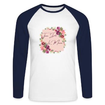 Team de la mariée floral - T-shirt baseball manches longues Homme - blanc/marine - Devant - Nik (191cm)
