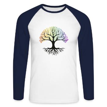 lebensbaum rainbow - Unisex Baseballshirt langarm - Weiß/Navy - Vorne - Nik (191cm)