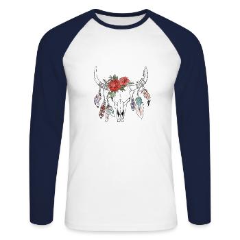 Western Desert Retro 4 - Unisex Long Sleeve Baseball T-Shirt - white/navy - Front - Nik (191cm)