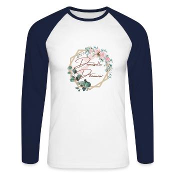 Demoiselle d’honneur floral - T-shirt baseball manches longues Homme - blanc/marine - Devant - Nik (191cm)