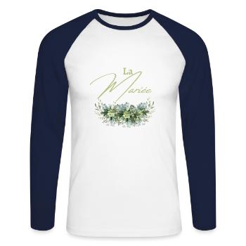 La mariée floral - T-shirt baseball manches longues Homme - blanc/marine - Devant - Nik (191cm)