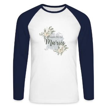 Team de la mariée floral - T-shirt baseball manches longues Homme - blanc/marine - Devant - Nik (191cm)