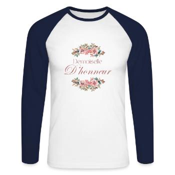 Demoiselle d’honneur floral - T-shirt baseball manches longues Homme - blanc/marine - Devant - Nik (191cm)
