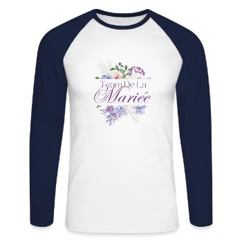 Team de la mariée floral - T-shirt baseball manches longues Homme - blanc/marine - Devant - Nik (191cm)