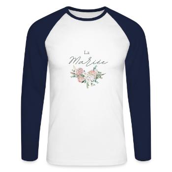 La mariée floral - T-shirt baseball manches longues Homme - blanc/marine - Devant - Nik (191cm)