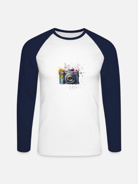 Farbspritzer Fotokamera Friedenssymbol Presse - Unisex Baseballshirt langarm - Weiß/Navy