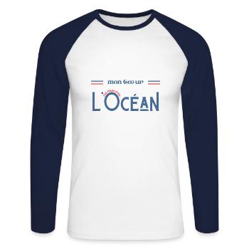Mon cœur fait boum pour l’océan - T-shirt baseball manches longues Homme - blanc/marine - Devant - Nik (191cm)