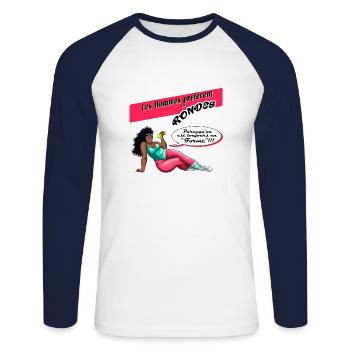 Les Hommes préfèrent les rondes 02 - T-shirt baseball manches longues Homme - blanc/marine - Devant - Nik (191cm)