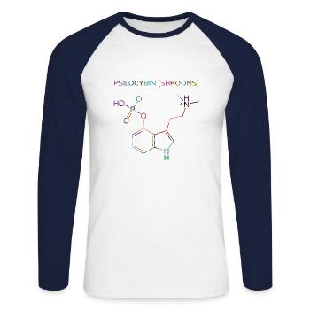 Molécule de psilocybine - T-shirt baseball manches longues Homme - blanc/marine - Devant - Nik (191cm)
