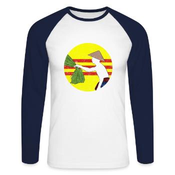Vietnam Viet Bauern Reisfeld Flagge I Geschenk - Unisex Baseballshirt langarm - Weiß/Navy - Vorne - Nik (191cm)
